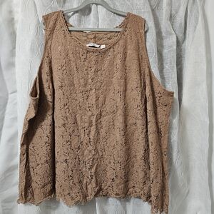 Isaac Mizrahi Lace Cold Shoulder Blouse - Brown